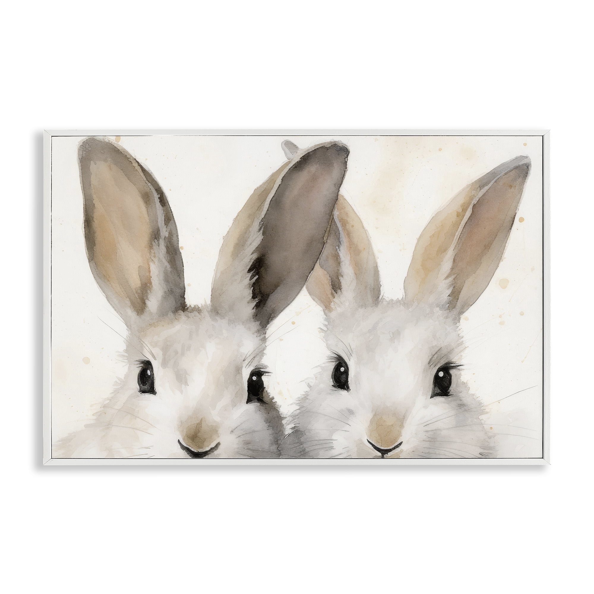 Stupell Industries Two Peeking Rabbits Animals & Insects Painting White Framed Art Print Wall Art, 24 x 16