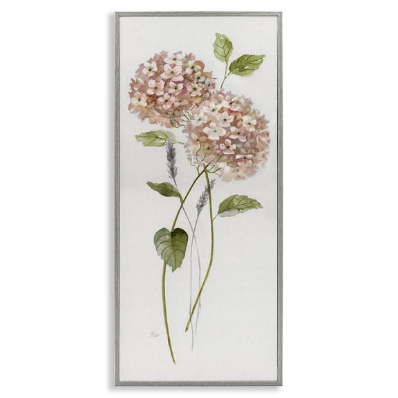 Stupell Industries Two Pink Hydrangeas Floral Painting Gray Framed Art Print Wall Art, 10 x 24
