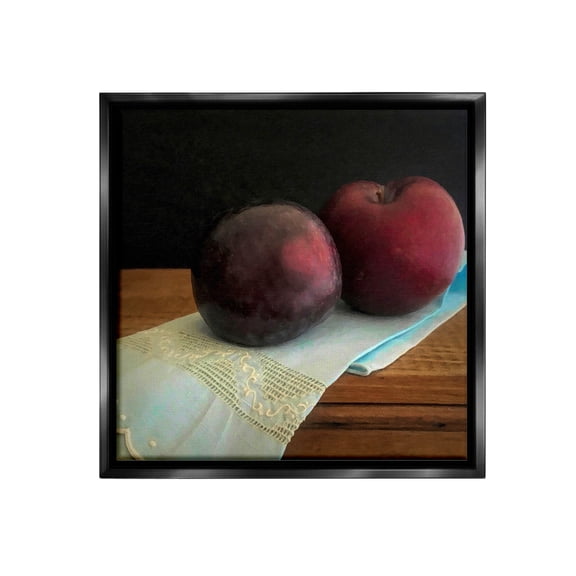 Stupell Industries Two Plums Still Life Food & Beverage Painting Black Floater Framed Canvas Art Print Wall Art, 18 x 18