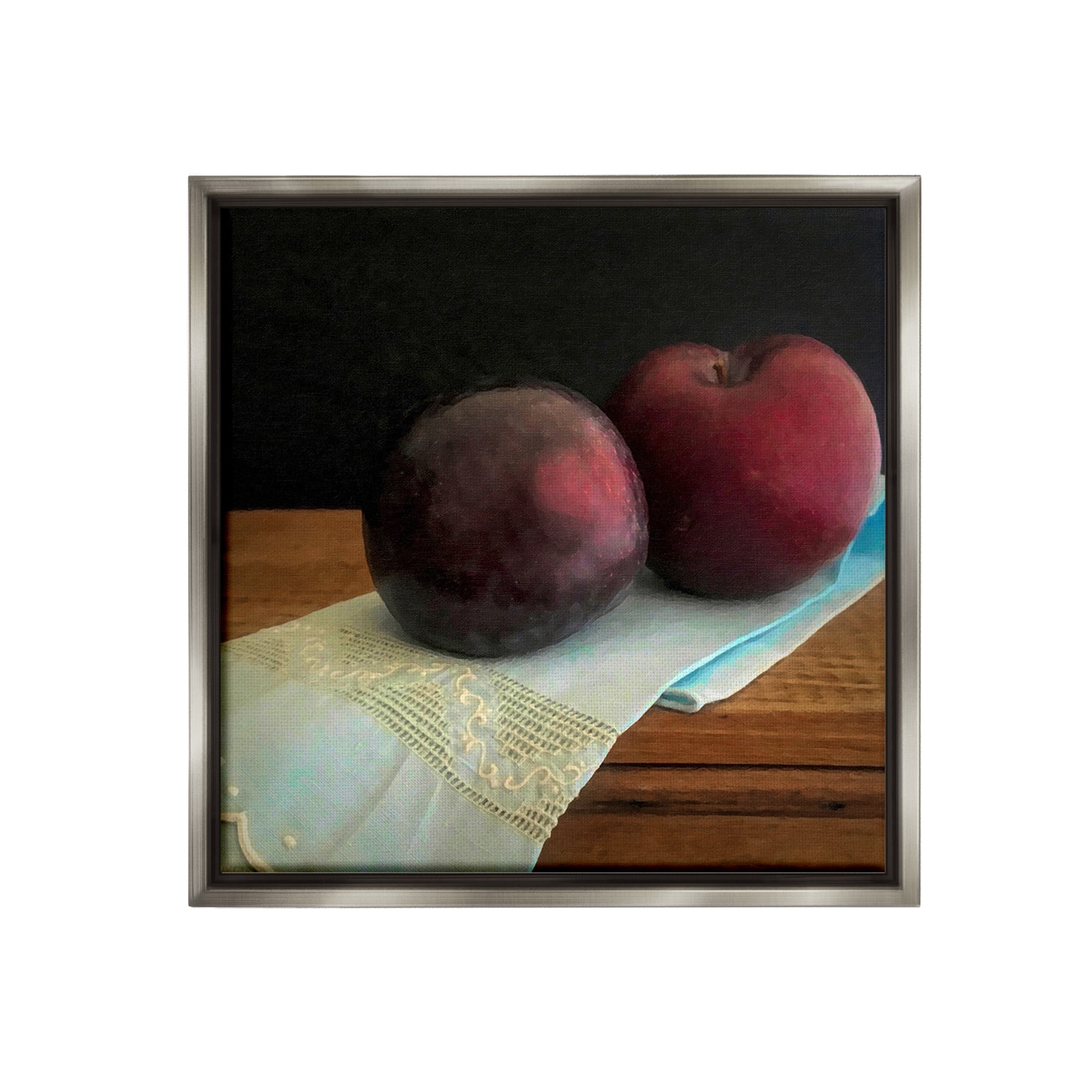 Stupell Industries Two Plums Still Life Food & Beverage Painting Gray Floater Framed Canvas Art Print Wall Art, 18 x 18