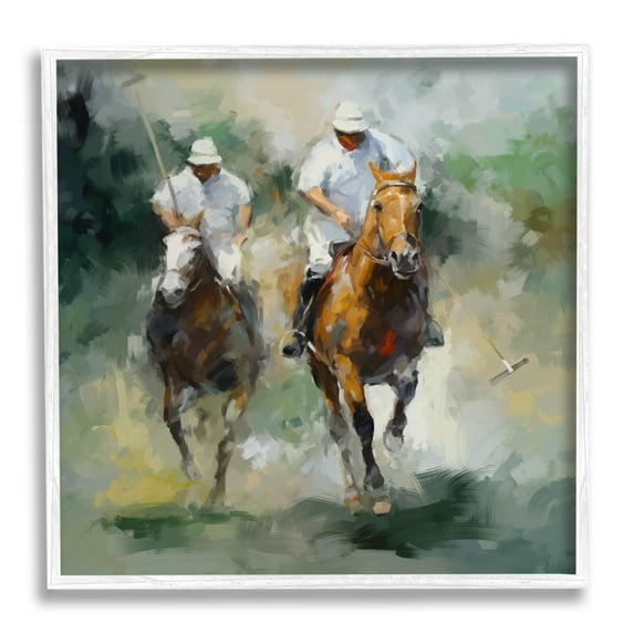 Stupell Industries Two Polo Players Abstract Sports Painting White Framed Art Print Wall Art, 17 x 17