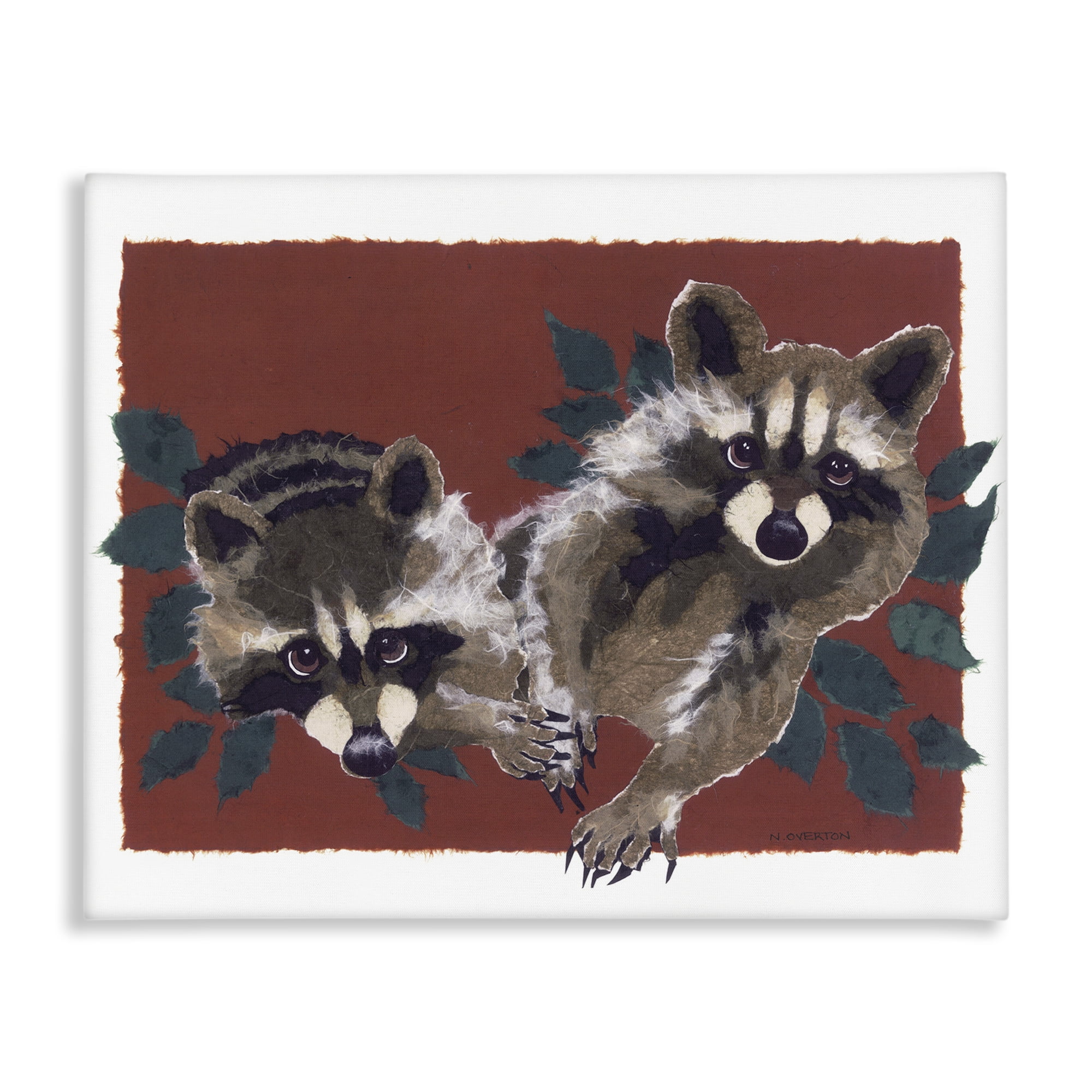 Stupell Industries Two Raccoons & Leaves Animals & Insects Painting Gallery Wrapped Canvas Art Print Wall Art, 48 x 36