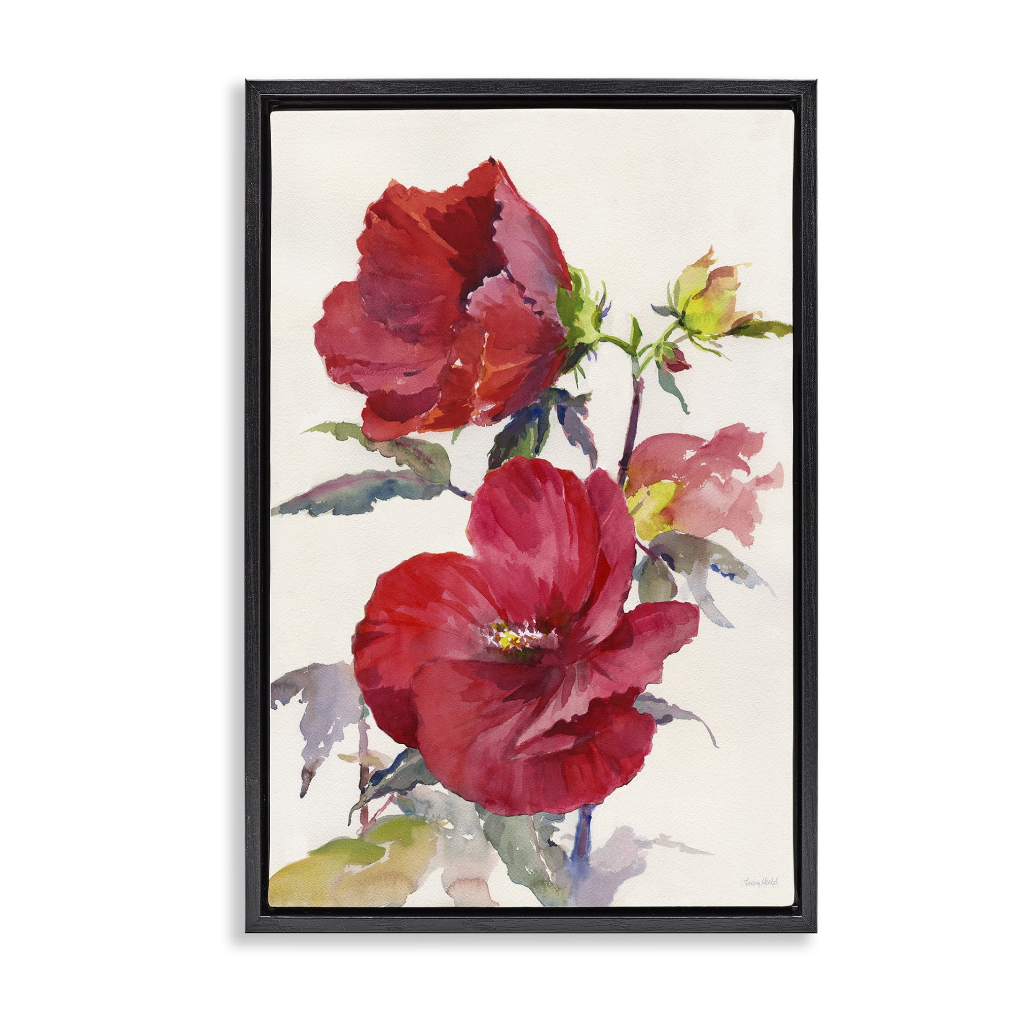 Stupell Industries Two Red Poppies Botanical & Floral Painting Black Floater Framed Art Print Wall Art, 21 x 31