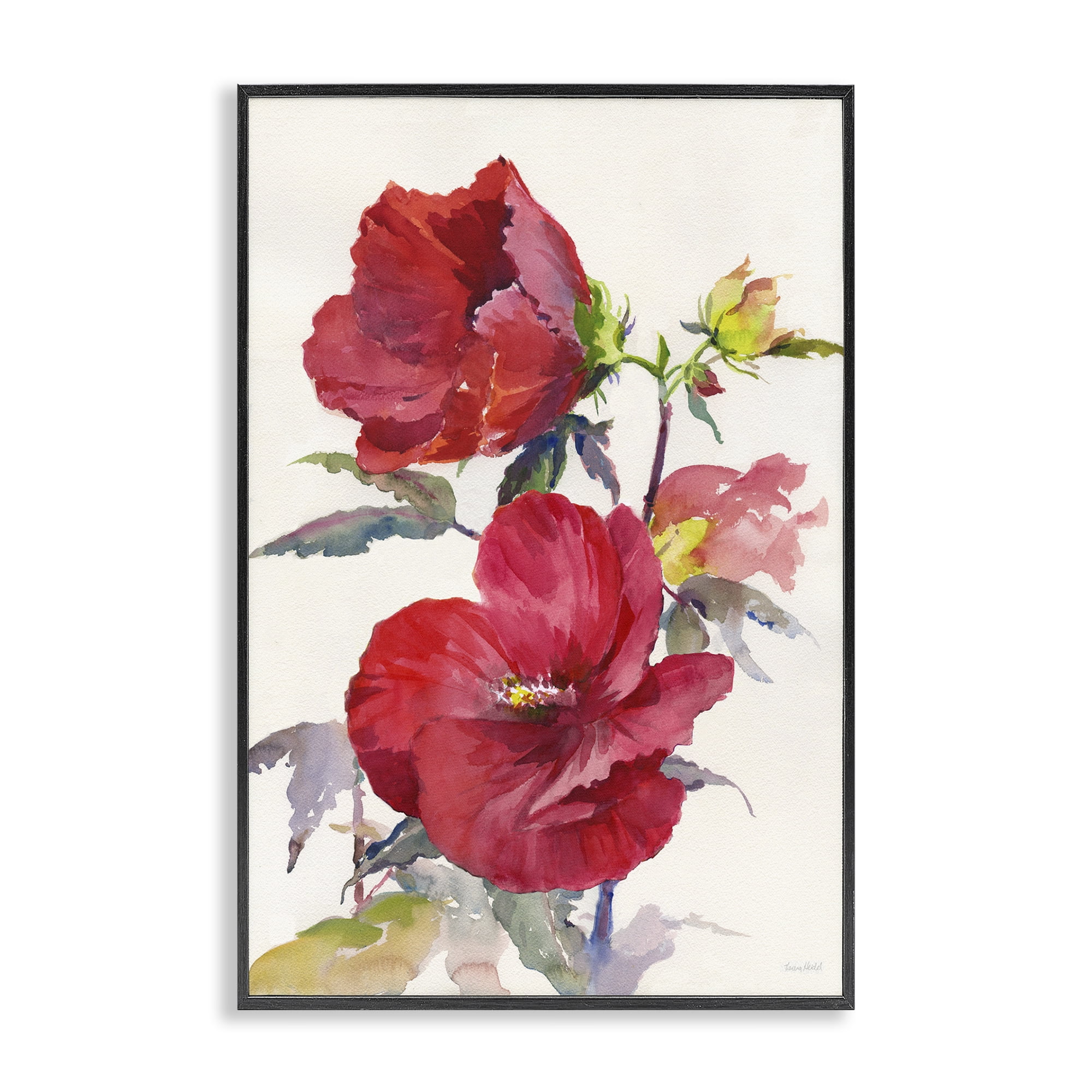 Stupell Industries Two Red Poppies Botanical & Floral Painting Black Framed Art Print Wall Art, 12 x 18