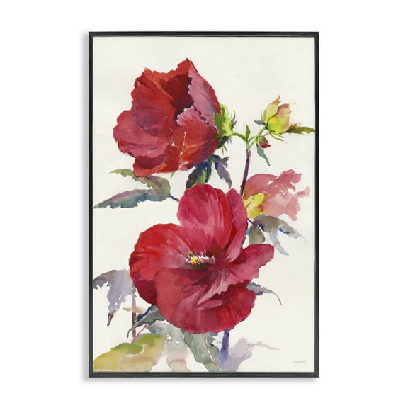 Stupell Industries Two Red Poppies Botanical & Floral Painting Black Framed Art Print Wall Art, 12 x 18