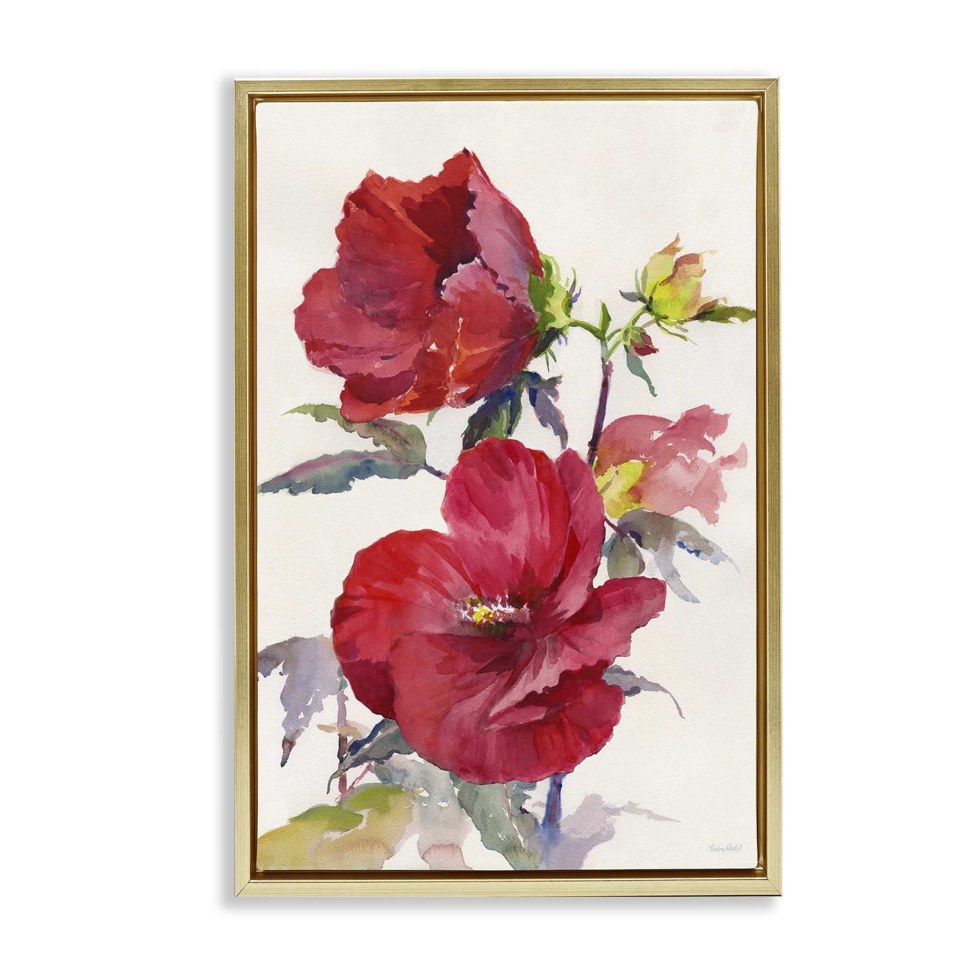 Stupell Industries Two Red Poppies Botanical & Floral Painting Gold Floater Framed Art Print Wall Art, 17 x 25