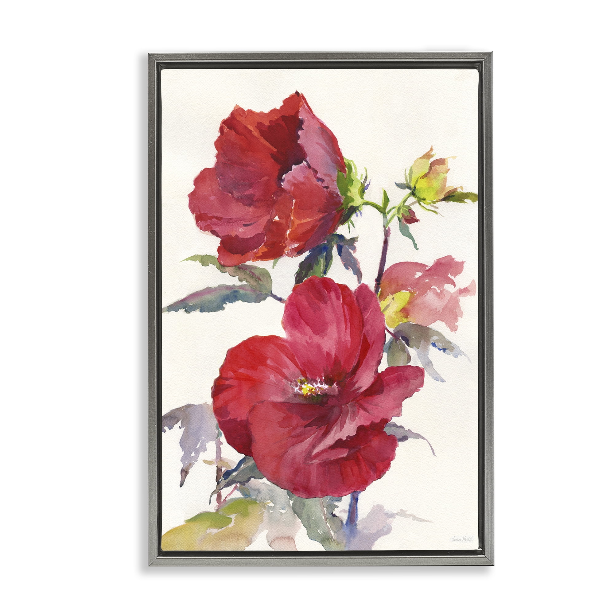 Stupell Industries Two Red Poppies Botanical & Floral Painting Gray Floater Framed Art Print Wall Art, 21 x 31