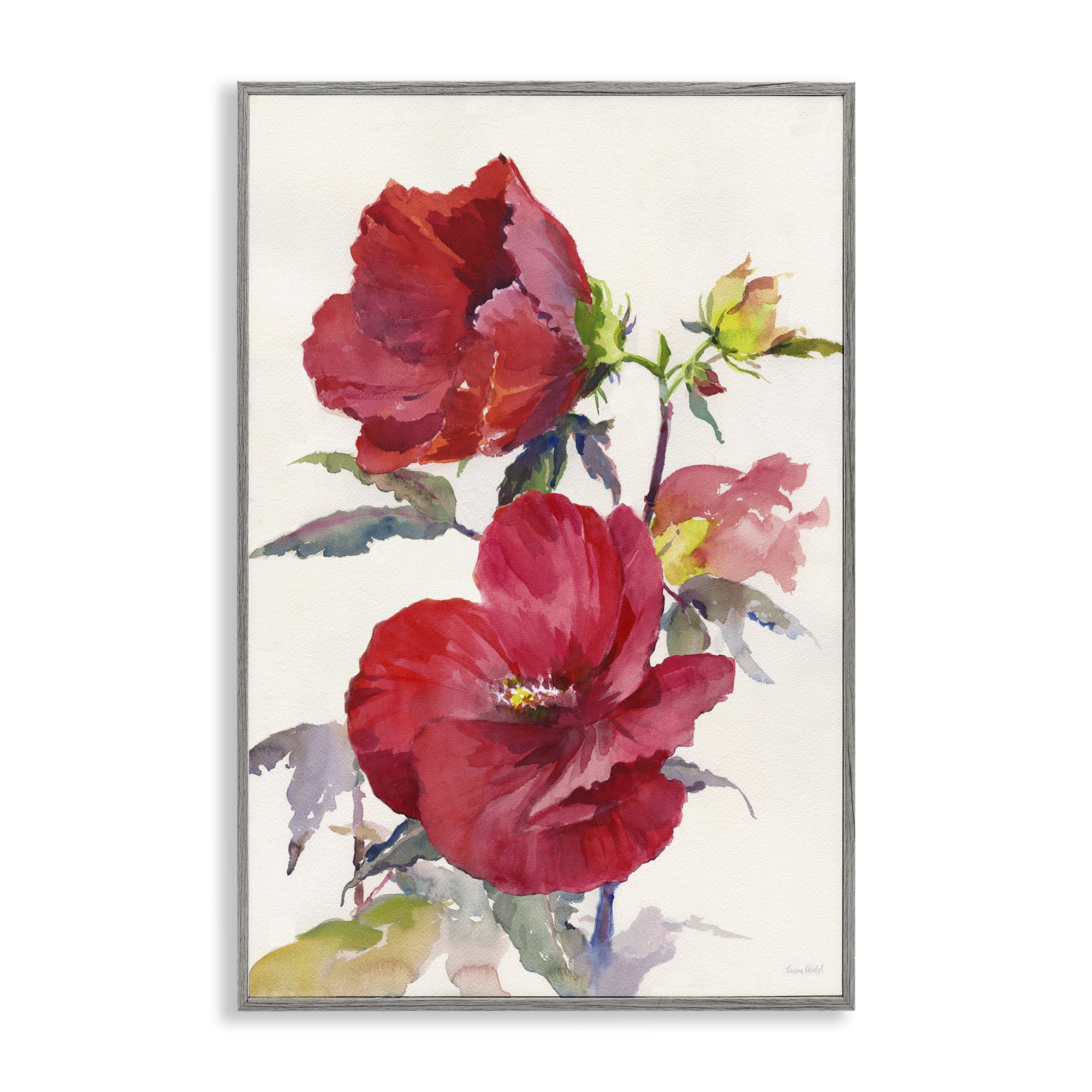 Stupell Industries Two Red Poppies Botanical & Floral Painting Gray Framed Art Print Wall Art, 16 x 24