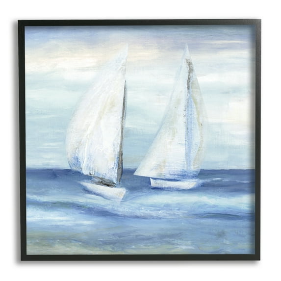 Stupell Industries Two Sailboats Abstract Blue Scene Coastal Painting Black Framed Art Print Wall Art