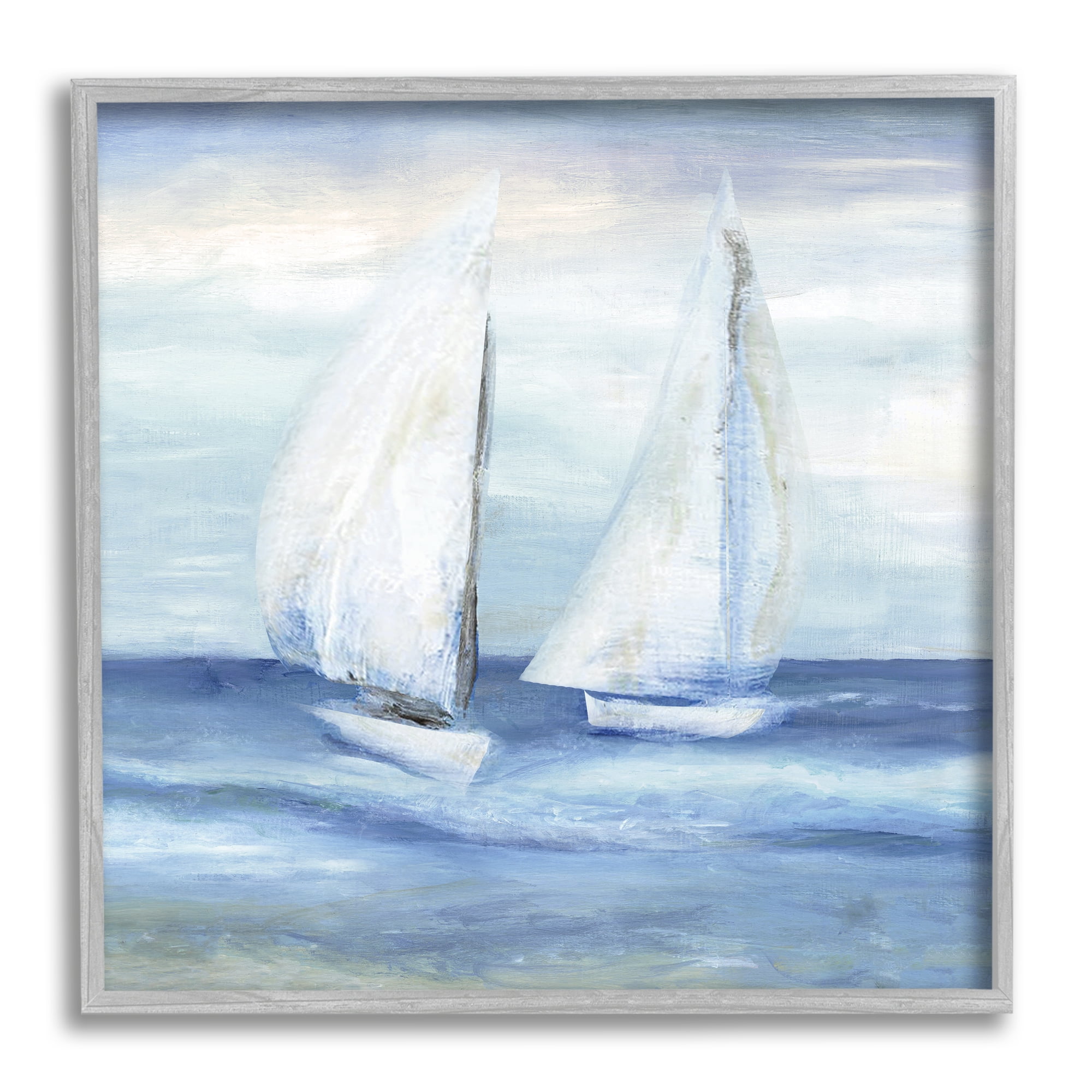 Stupell Industries Two Sailboats Abstract Blue Scene Coastal Painting Gray Framed Art Print Wall Art