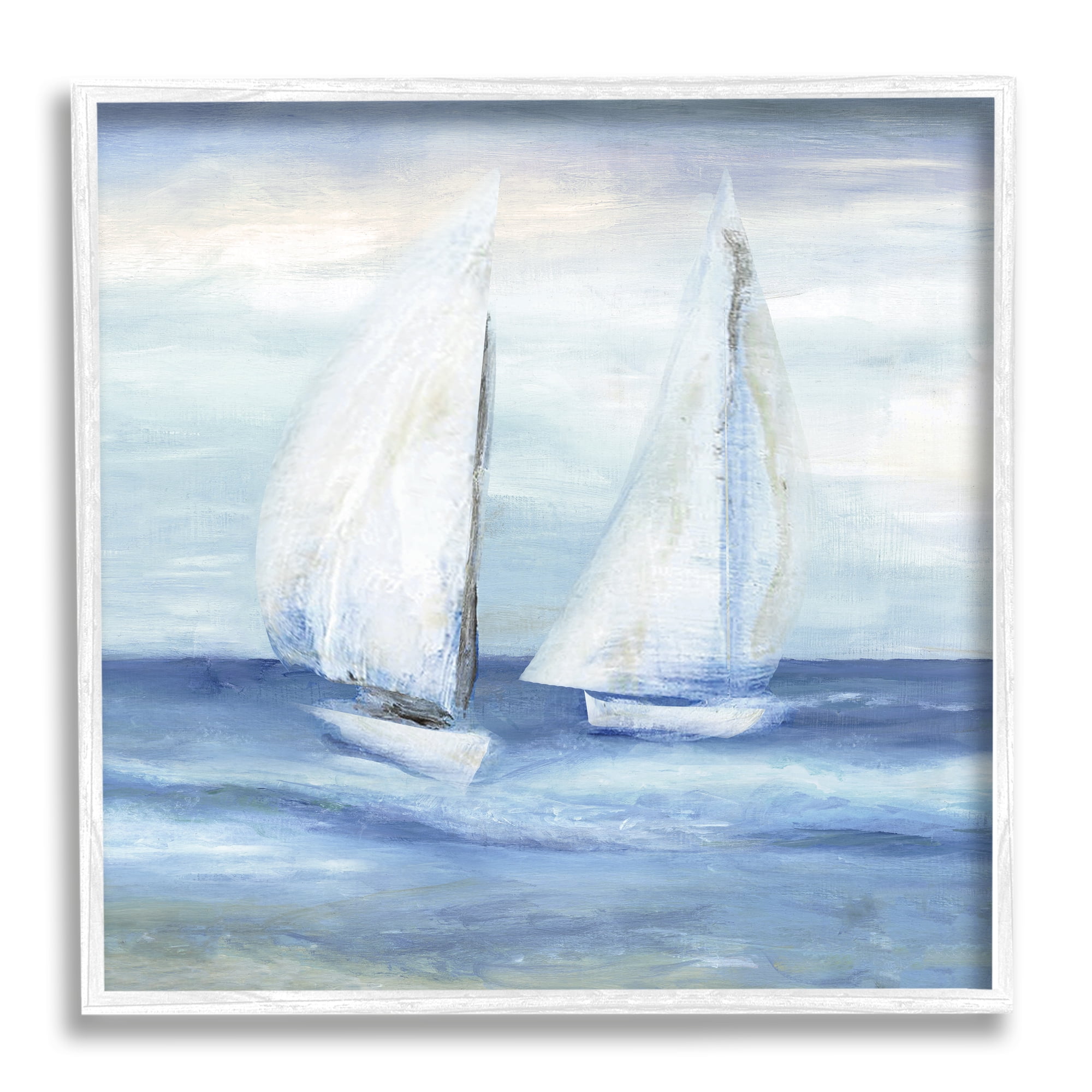 Stupell Industries Two Sailboats Abstract Blue Scene Coastal Painting White Framed Art Print Wall Art
