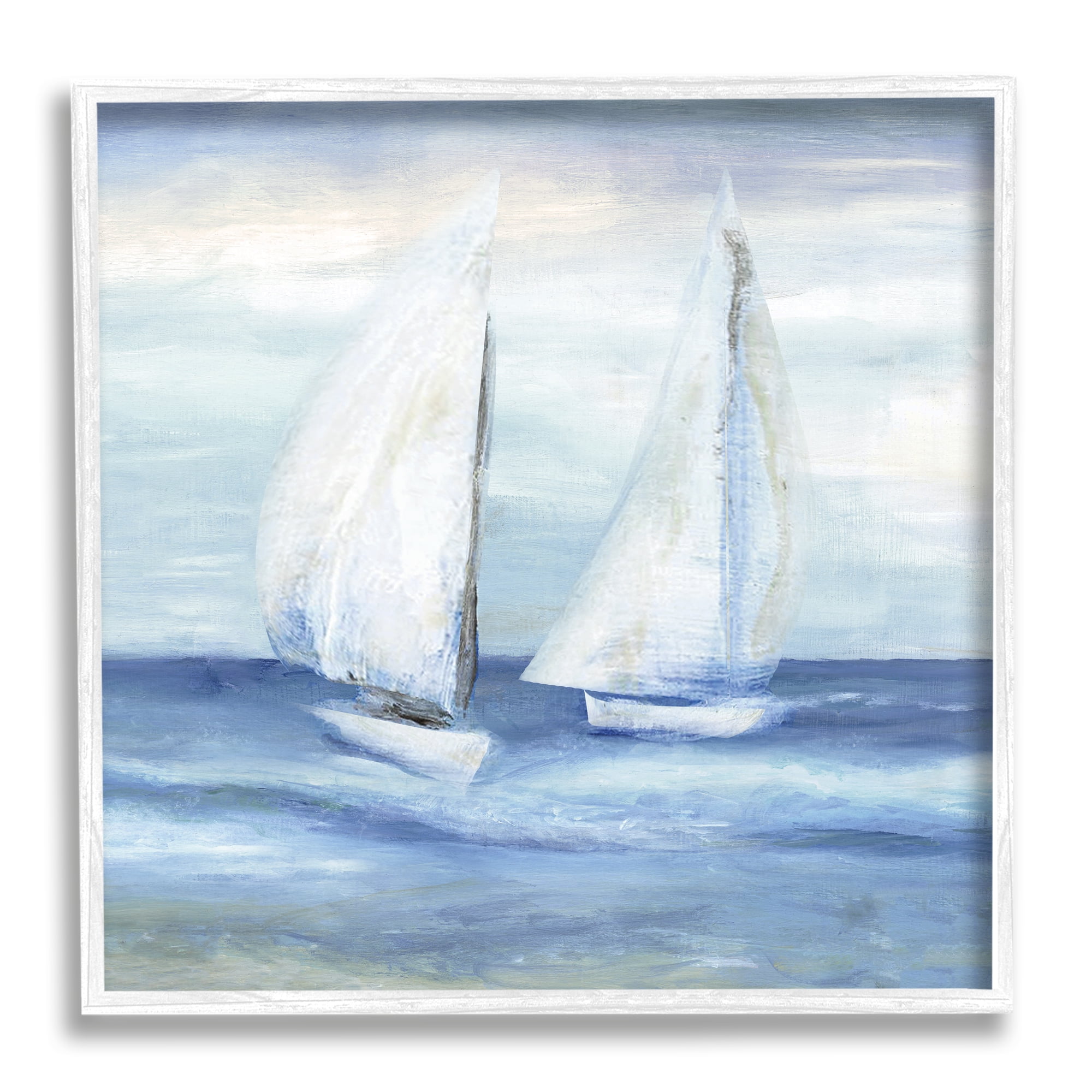 Stupell Industries Two Sailboats Abstract Blue Scene Coastal Painting White Framed Art Print Wall Art