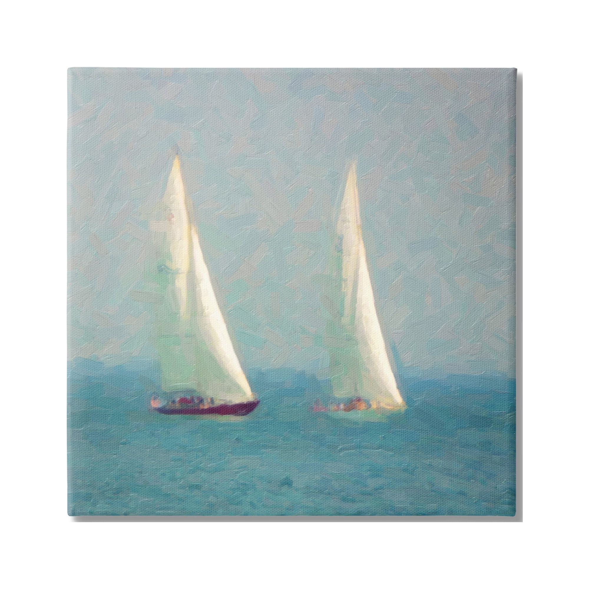 Stupell Industries Two Sailboats Floating Foggy Ocean Weather Painting Painting Gallery Wrapped Canvas Print Wall Art, Design by Graffitee Studios