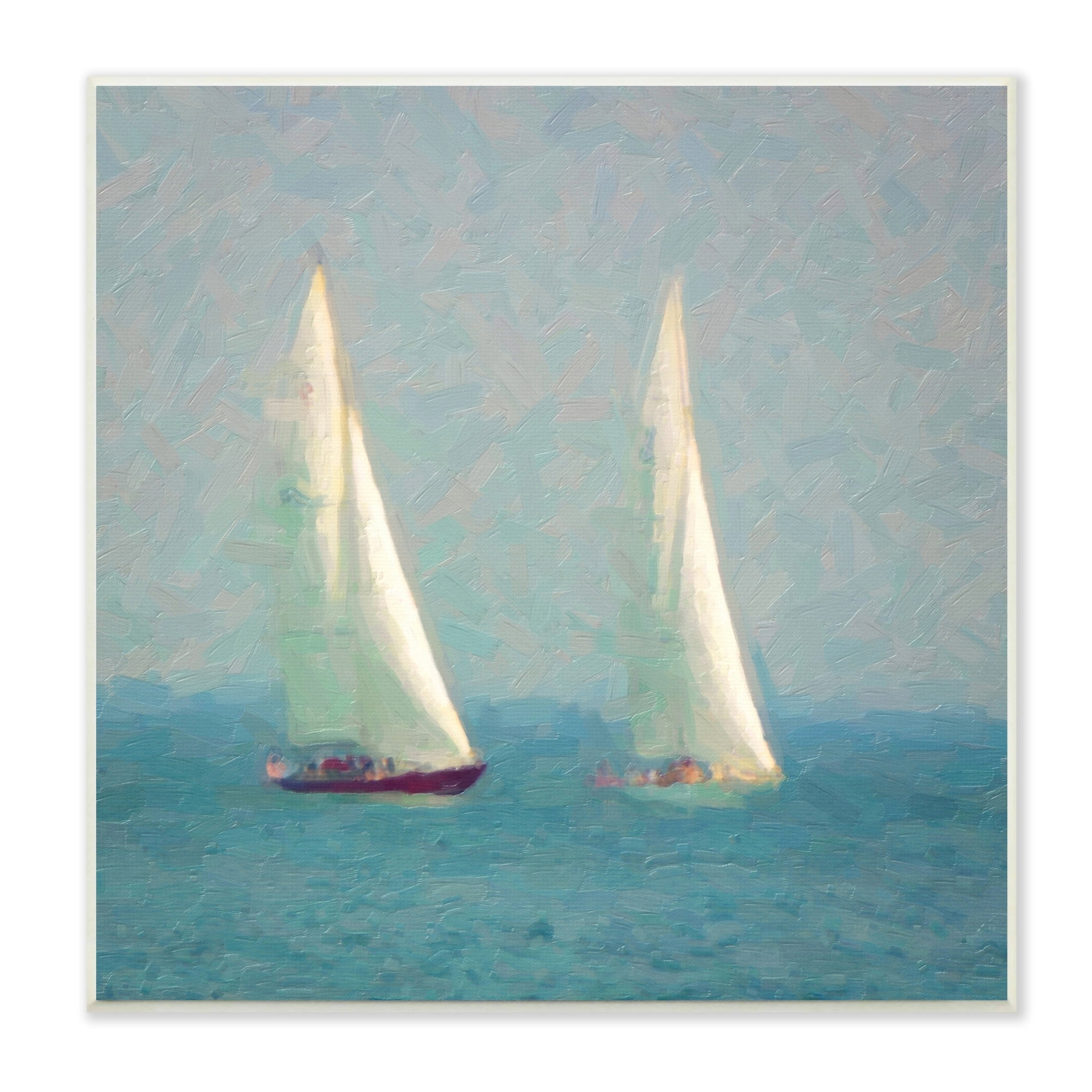Stupell Industries Two Sailboats Floating Foggy Ocean Weather Painting Painting Unframed Art Print Wall Art, Design by Graffitee Studios