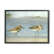 Stupell Industries Two Sandpipers Stepping Beach Shore Painting Black Framed Art Print Wall Art, Design by Kim Allen