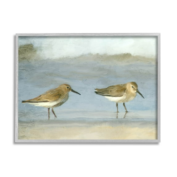Stupell Industries Two Sandpipers Stepping Beach Shore Painting Gray Framed Art Print Wall Art, Design by Kim Allen