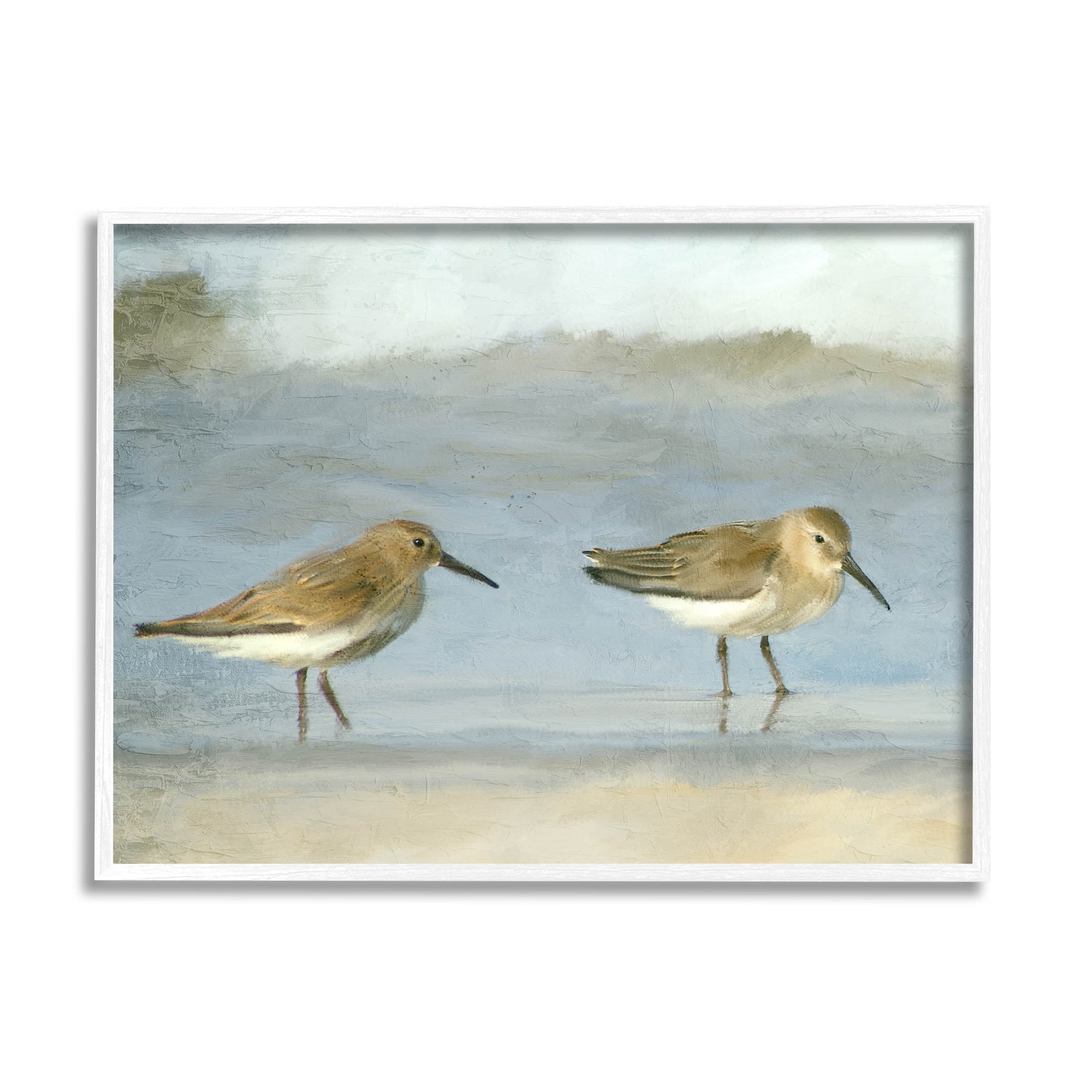 Stupell Industries Two Sandpipers Stepping Beach Shore Painting White Framed Art Print Wall Art, Design by Kim Allen