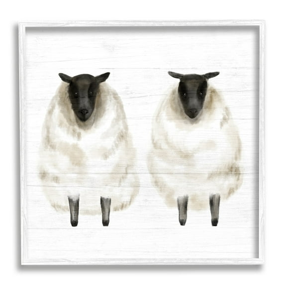 Stupell Industries Two Sheep Standing Rustic Grainy Farm Sign Graphic Art White Framed Art Print Wall Art, Design by Daphne Polselli