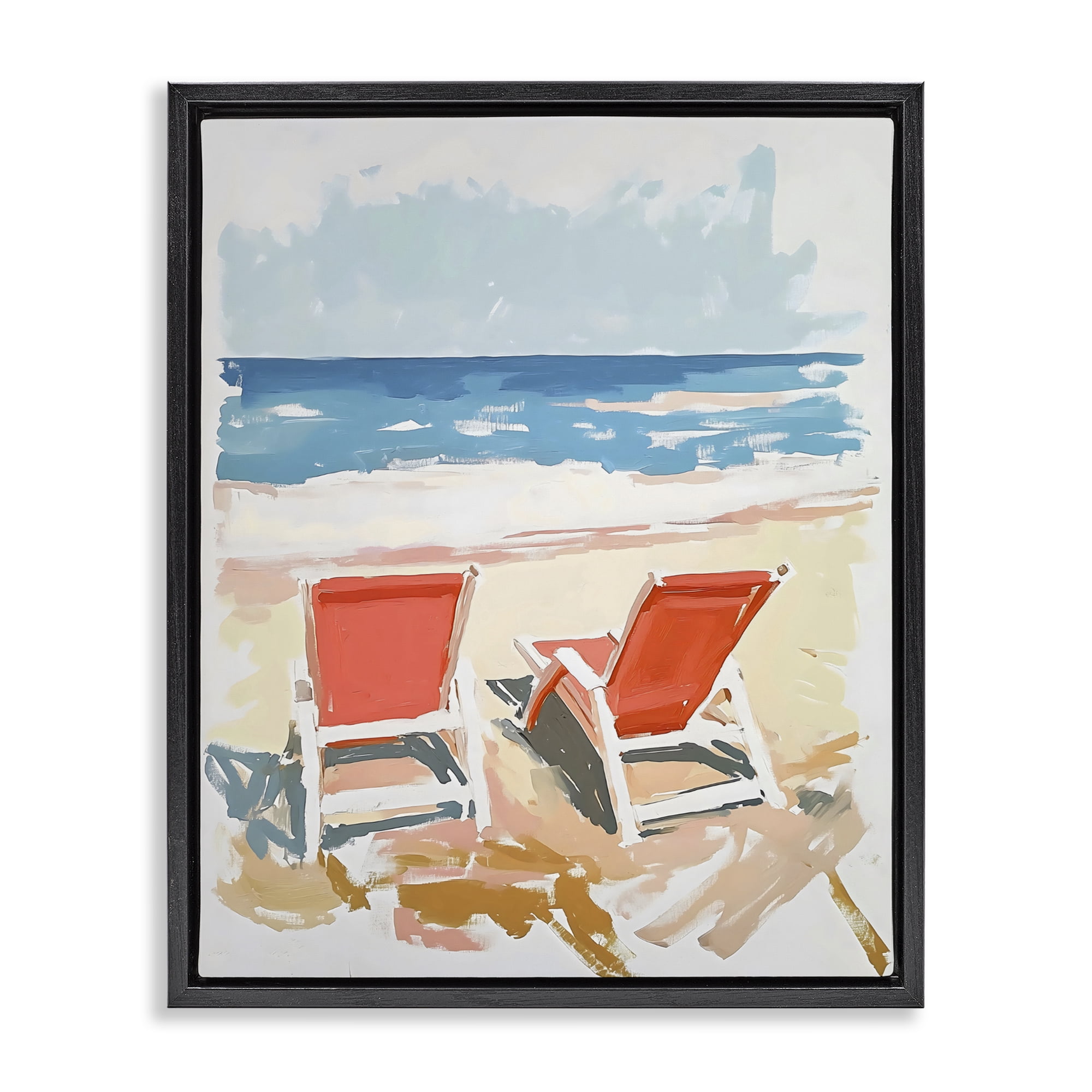 Stupell Industries Two Sunlit Beach Chairs Black Framed Floater Canvas Wall Art, design by The Prints Vibe