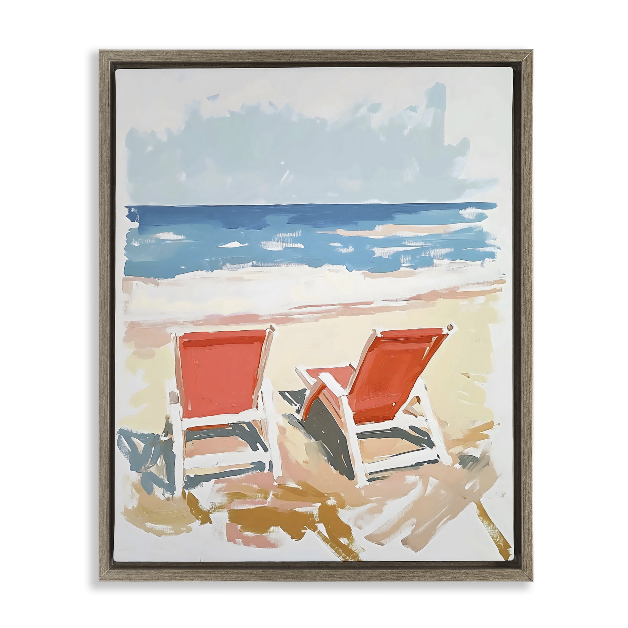 Stupell Industries Two Sunlit Beach Chairs Brown Framed Floater Canvas Wall Art, design by The Prints Vibe