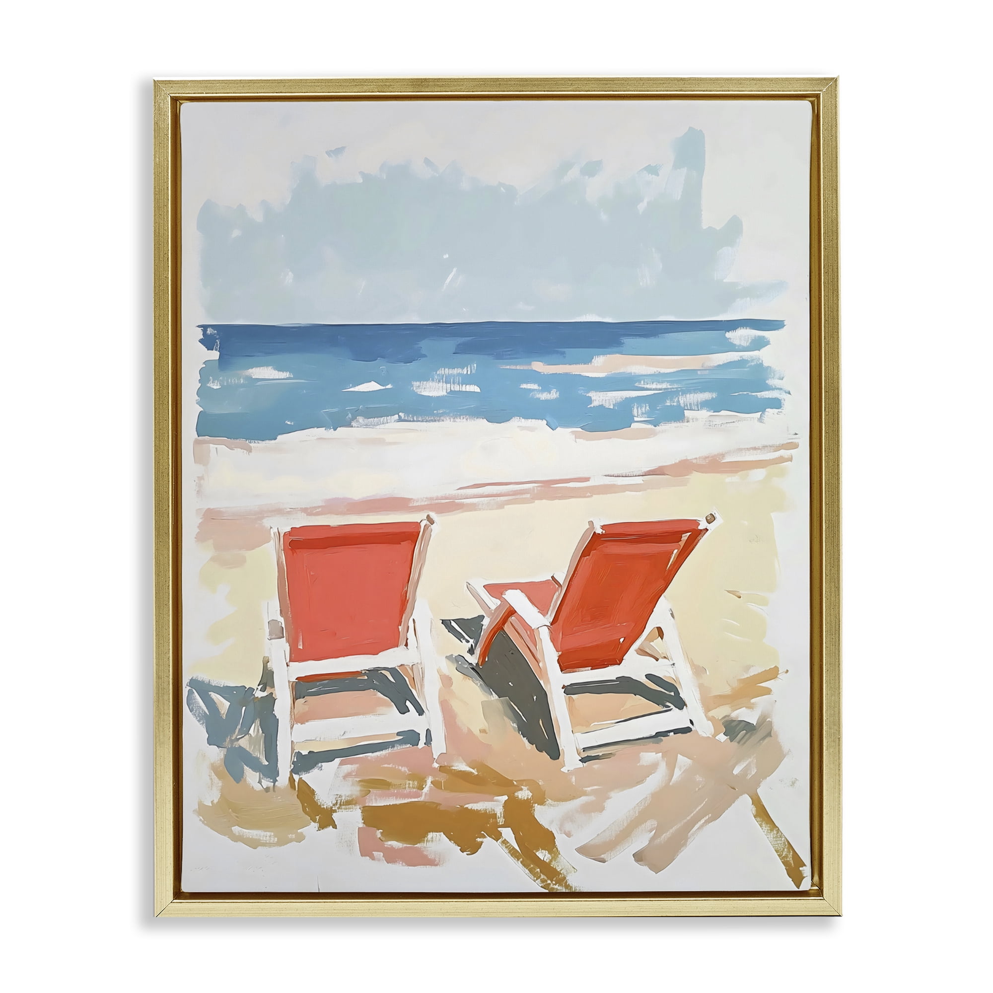 Stupell Industries Two Sunlit Beach Chairs Gold Framed Floater Canvas Wall Art, design by The Prints Vibe