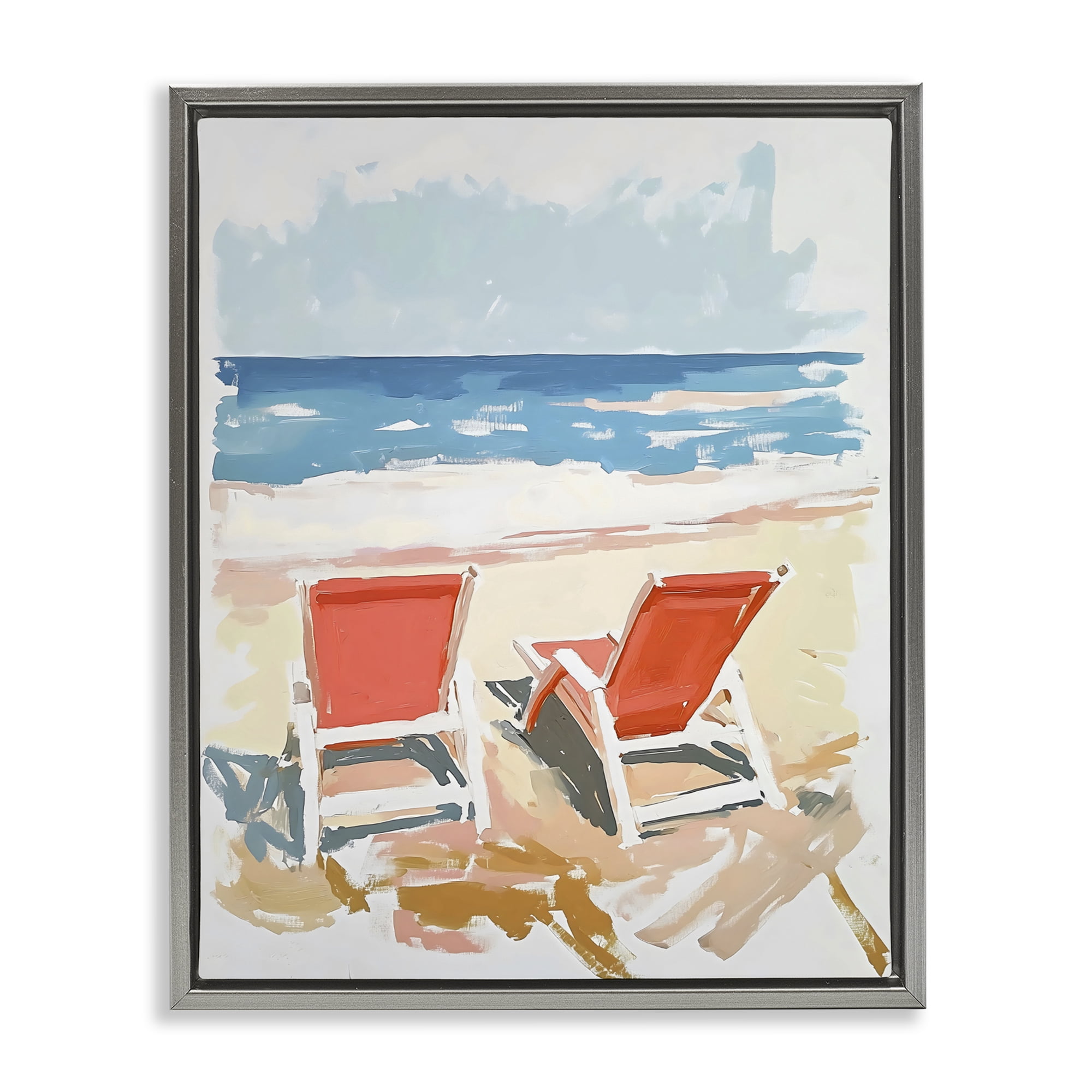 Stupell Industries Two Sunlit Beach Chairs Gray Framed Floater Canvas Wall Art, design by The Prints Vibe