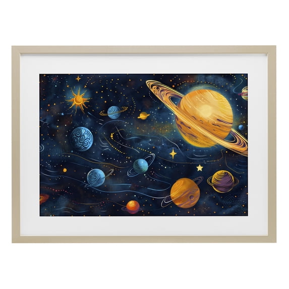 Stupell Industries Eclectic Two Suns Galaxy Scene Birch Framed Print Under Glass, 20 x 14, by Creative Studio