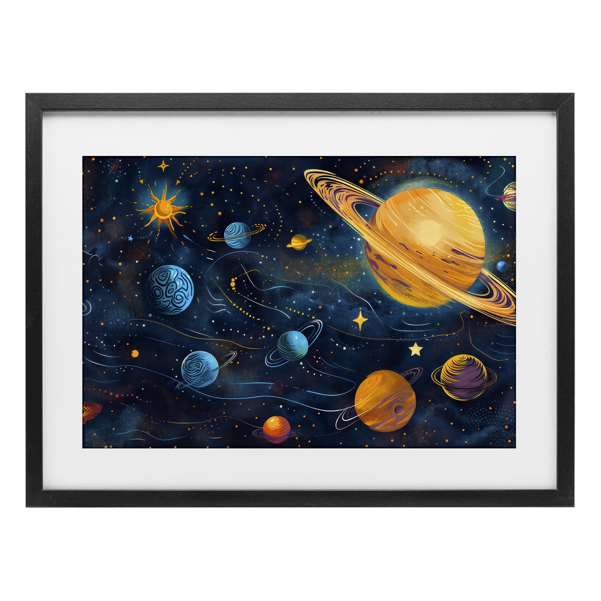 Stupell Industries Two Suns Galaxy Scene Black Framed Print Under Glass, design by Creative Studio