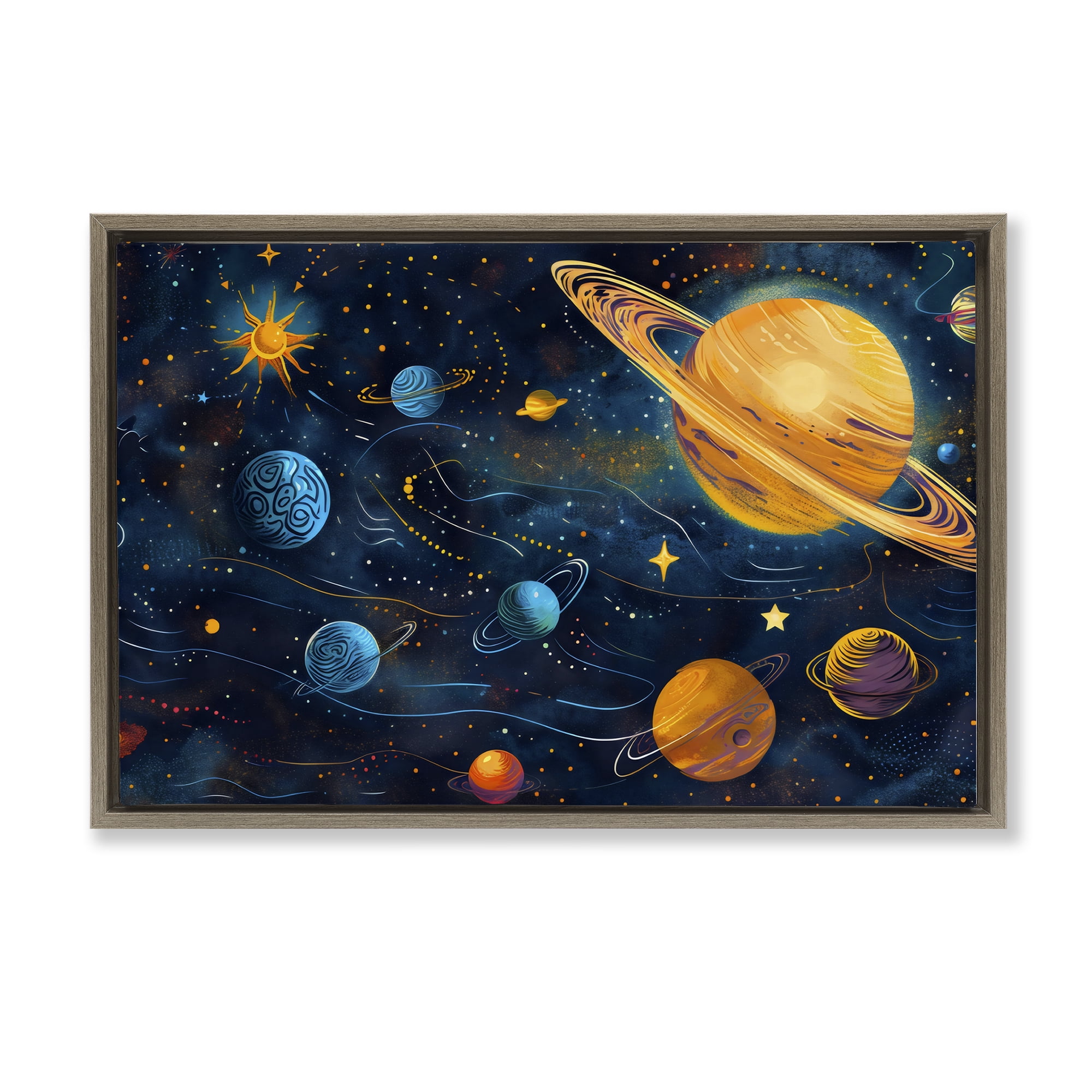 Stupell Industries Two Suns Galaxy Scene Brown Framed Floater Canvas Wall Art, design by Creative Studio