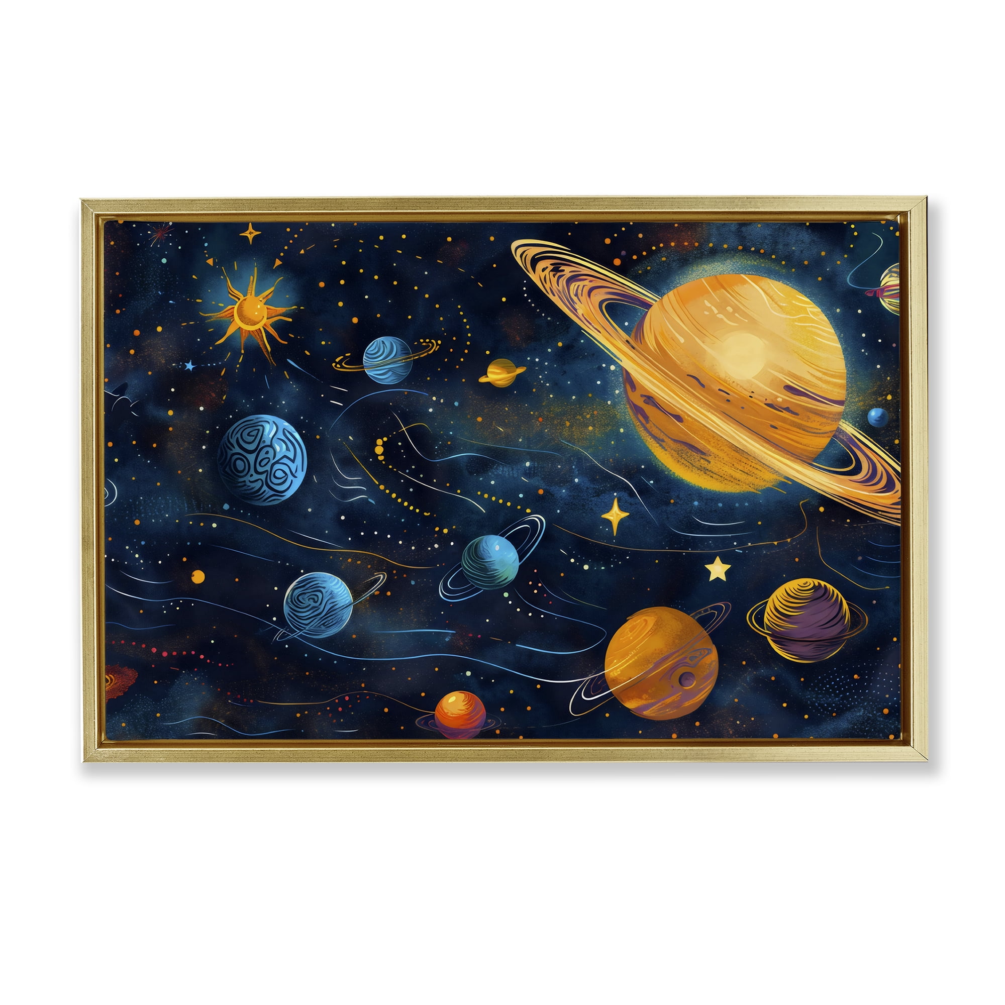 Stupell Industries Two Suns Galaxy Scene Gold Framed Floater Canvas Wall Art, design by Creative Studio
