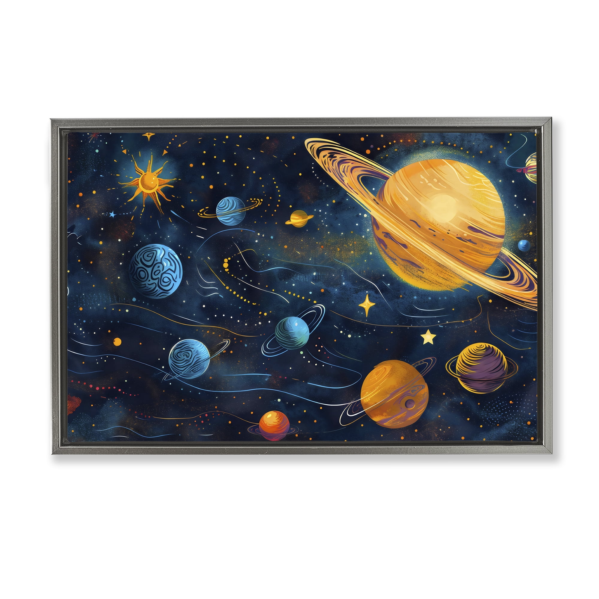 Stupell Industries Two Suns Galaxy Scene Gray Framed Floater Canvas Wall Art, design by Creative Studio