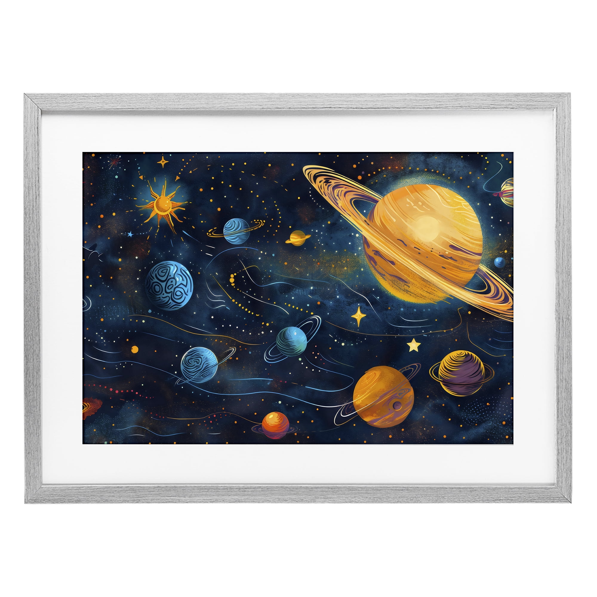 Stupell Industries Two Suns Galaxy Scene Gray Framed Print Under Glass, design by Creative Studio