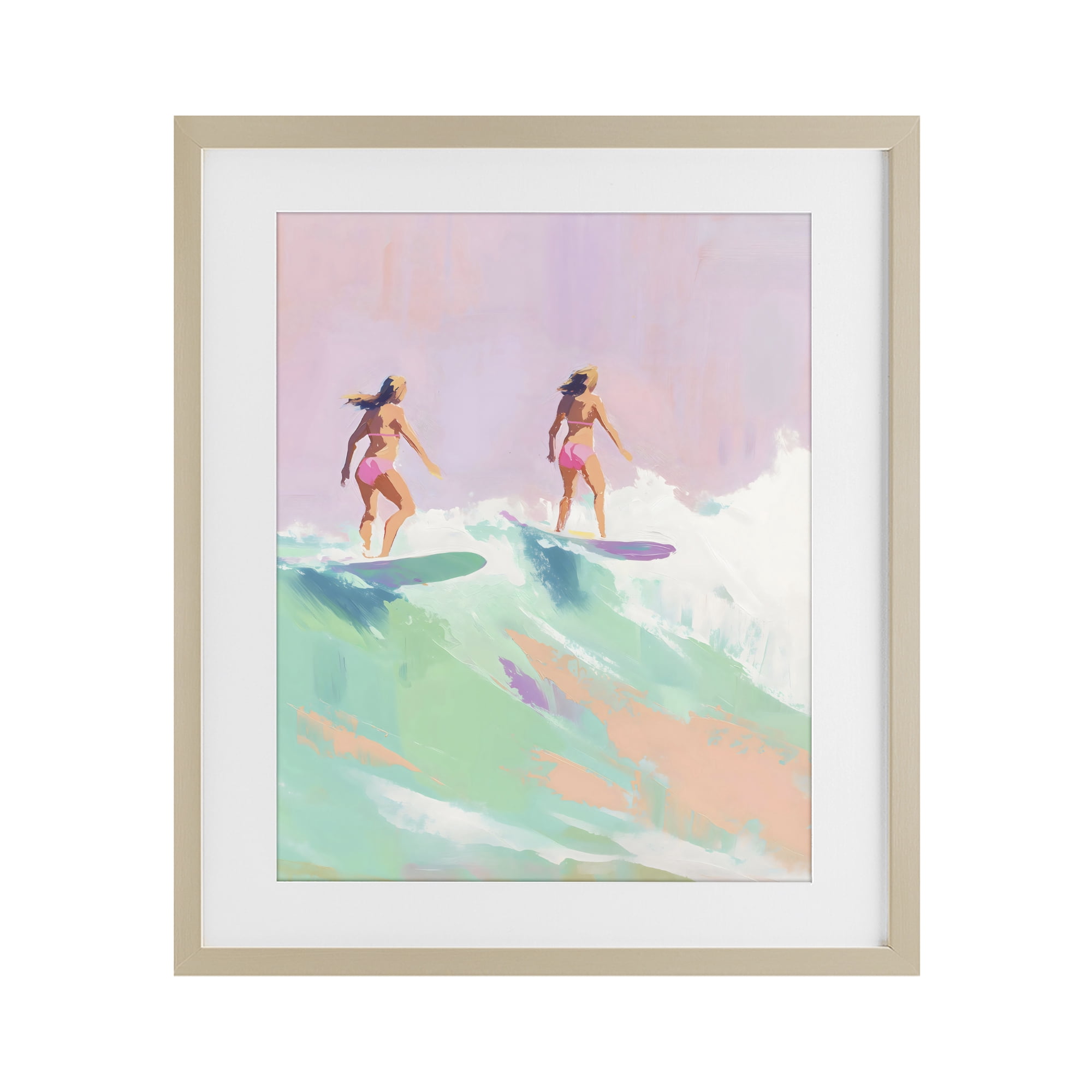 Stupell Industries Two Surfing Girls on Wave Birch Framed Print Under Glass, design by The Prints Vibe