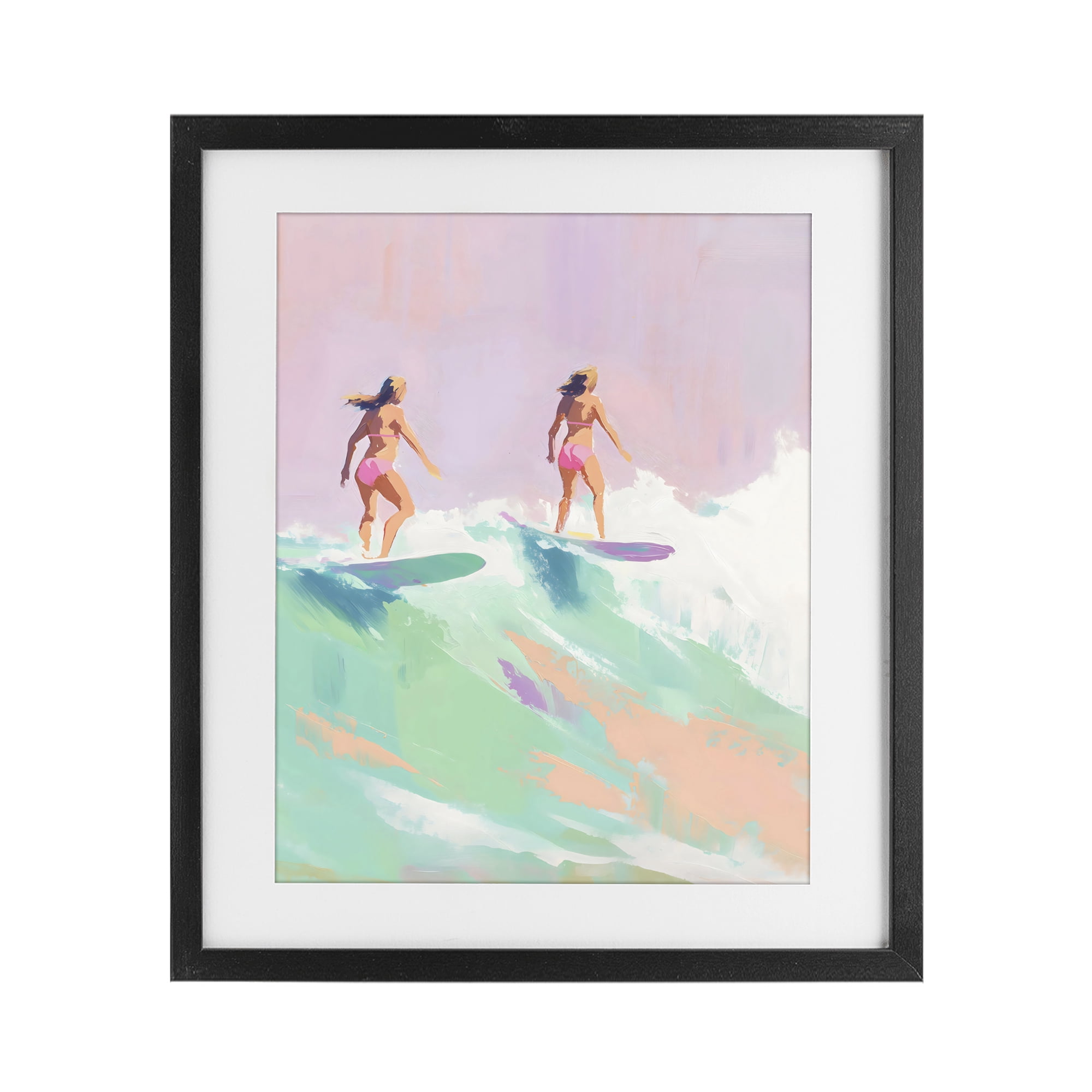 Stupell Industries Two Surfing Girls on Wave Black Framed Print Under Glass, design by The Prints Vibe