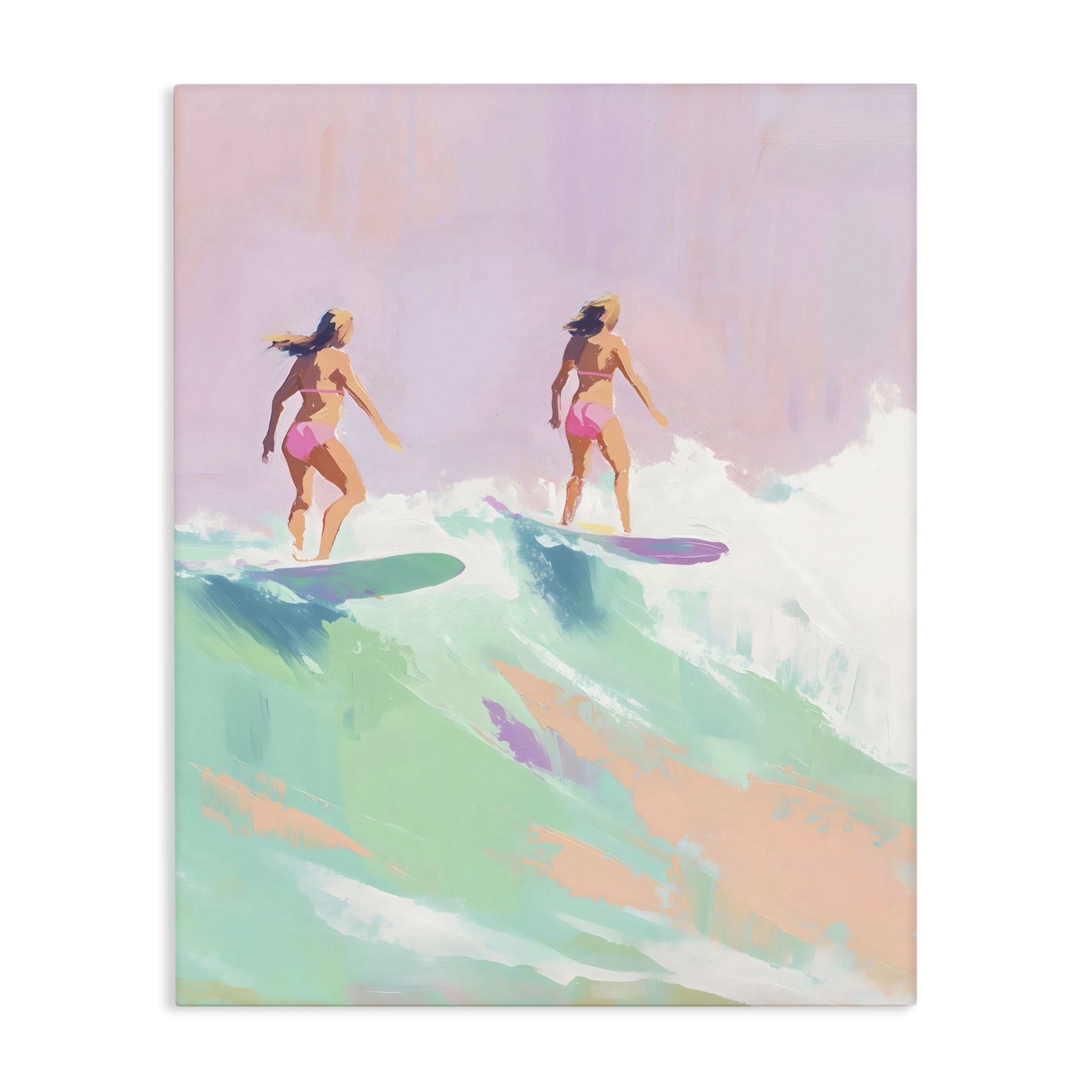 Stupell Industries Two Surfing Girls on Wave Canvas Wall Art, design by The Prints Vibe
