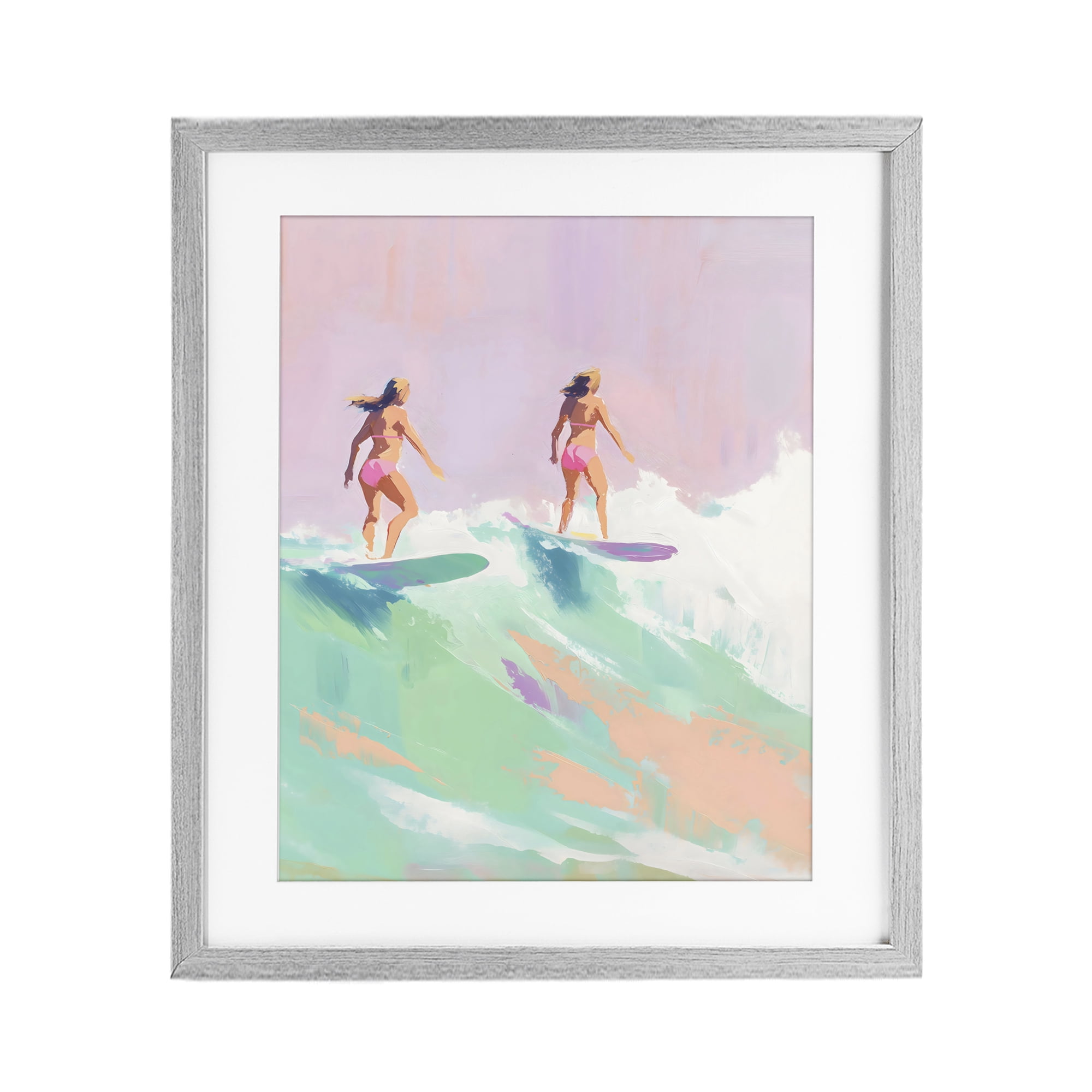 Stupell Industries Two Surfing Girls on Wave Gray Framed Print Under Glass, design by The Prints Vibe