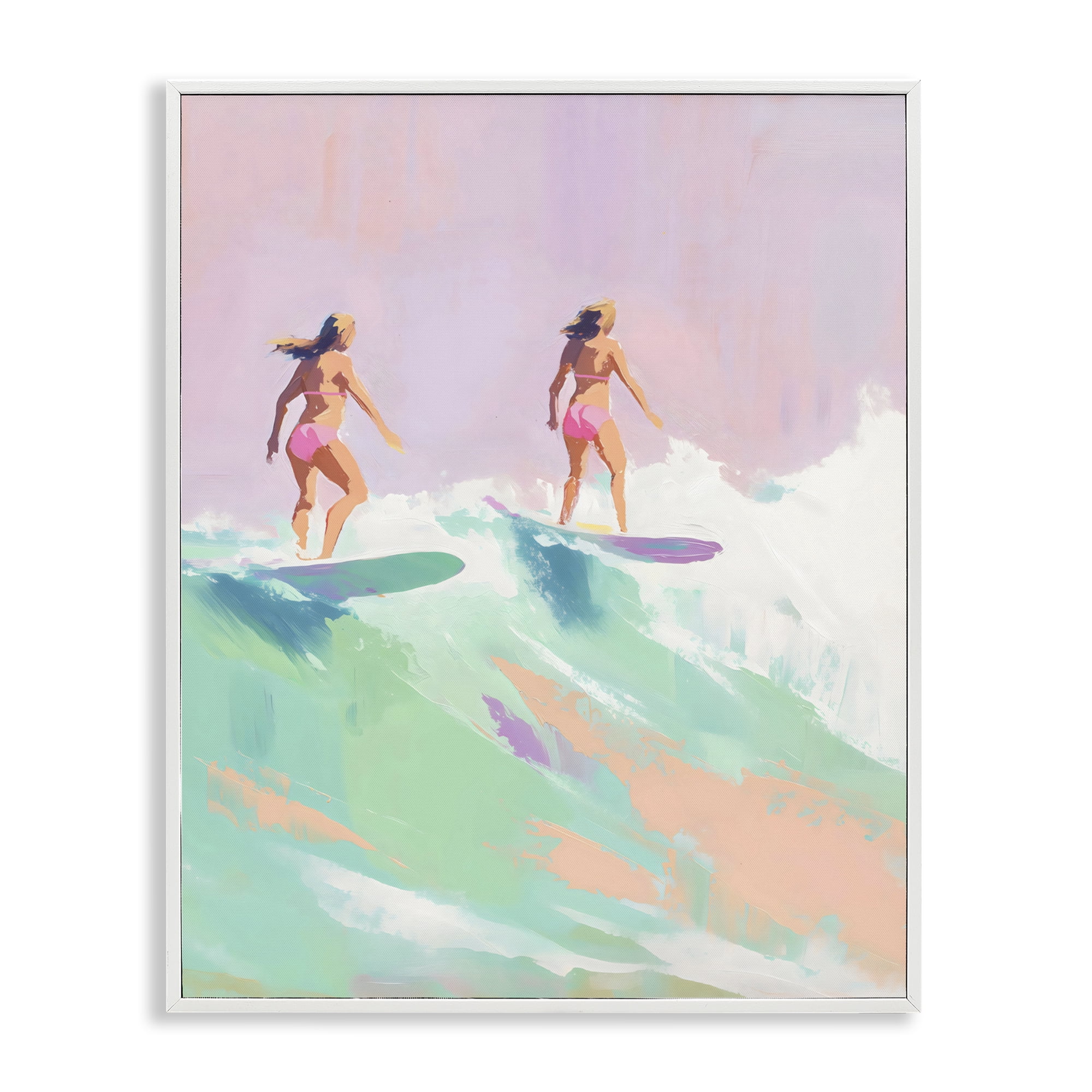Stupell Industries Two Surfing Girls on Wave White Framed Giclee Art, design by The Prints Vibe