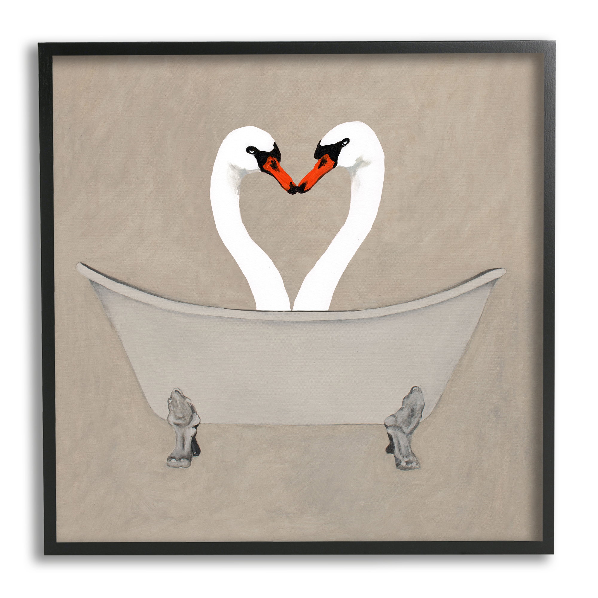 Stupell Industries Two Swans Heart Shape Bathtub Animals & Insects Painting Black Framed Art Print Wall Art