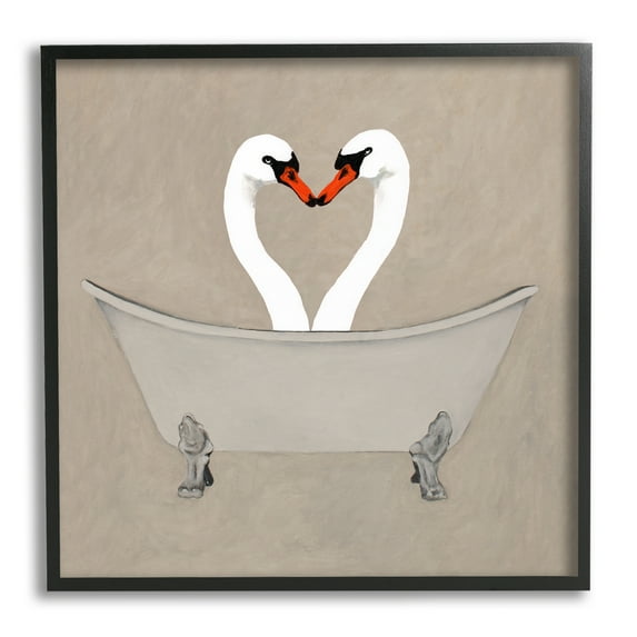 Stupell Industries Two Swans Heart Shape Bathtub Animals & Insects Painting Black Framed Art Print Wall Art