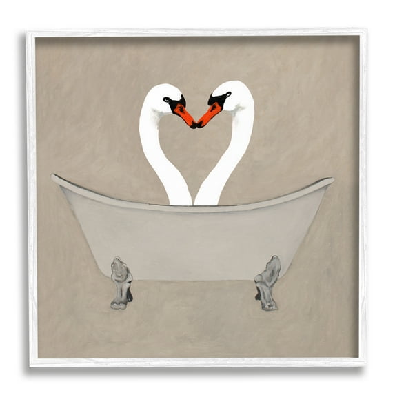 Stupell Industries Two Swans Heart Shape Bathtub Animals & Insects Painting White Framed Art Print Wall Art