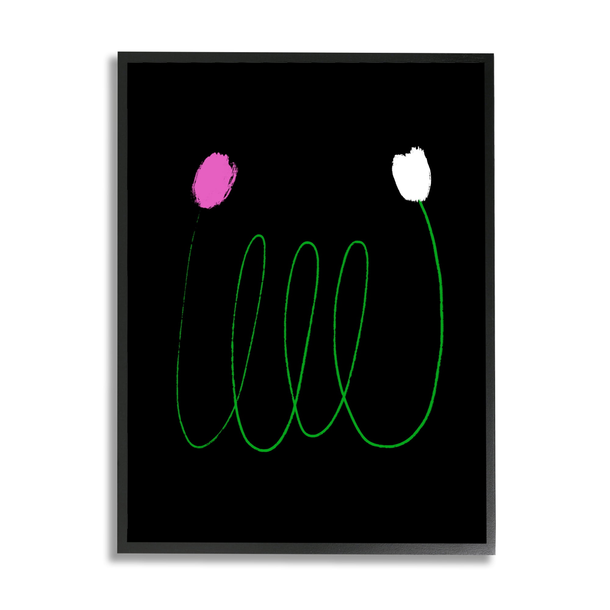 Stupell Industries Two Tulips Abstraction Modern Linework Connection Abstract Painting Black Framed Art Print Wall Art, 11 x 14