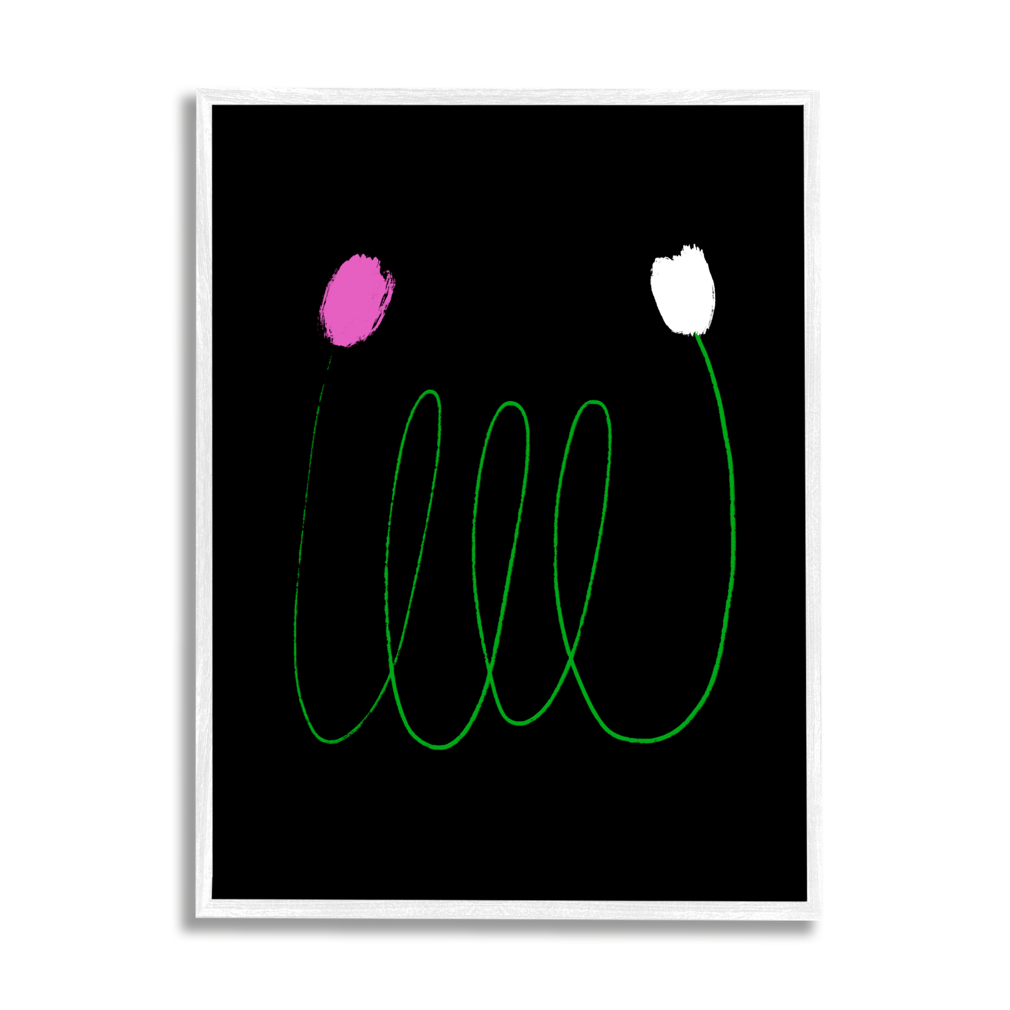 Stupell Industries Two Tulips Abstraction Modern Linework Connection Abstract Painting White Framed Art Print Wall Art, 11 x 14
