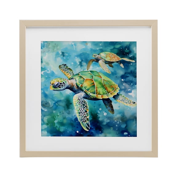 Stupell Industries Two Turtles Swimming Birch Framed Print Under Glass design by LSR Creative Studio, 16 x 16