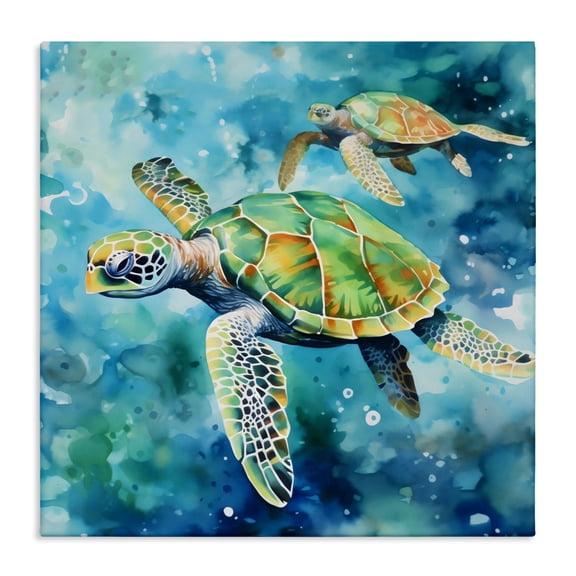 Stupell Industries Two Turtles Swimming Canvas Wall Art design by LSR Creative Studio, 24 x 24
