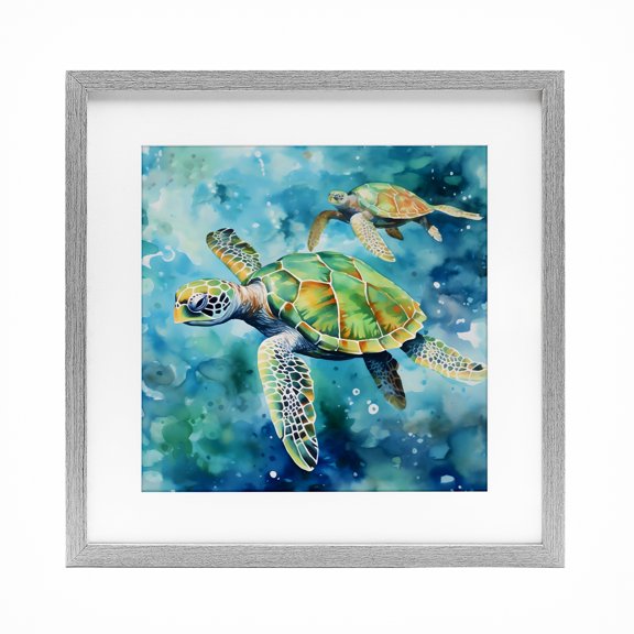Stupell Industries Two Turtles Swimming Gray Framed Print Under Glass design by LSR Creative Studio, 16 x 16