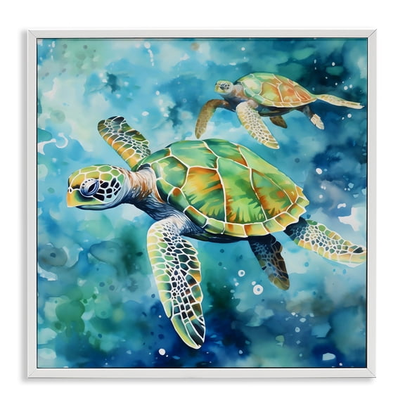 Stupell Industries Two Turtles Swimming White Framed Giclee Art design by LSR Creative Studio, 12 x 12