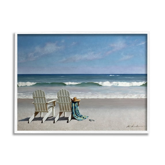 Stupell Industries Two White Adirondack Chairs on the Beach, 24 x 30,Design by Zhen-Huan Lu