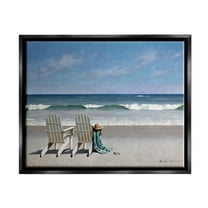 Stupell Industries Two White Adirondack Chairs on the Beach Jet Black Framed Floating Canvas Wall Art, 16x20, by Zhen-Huan Lu