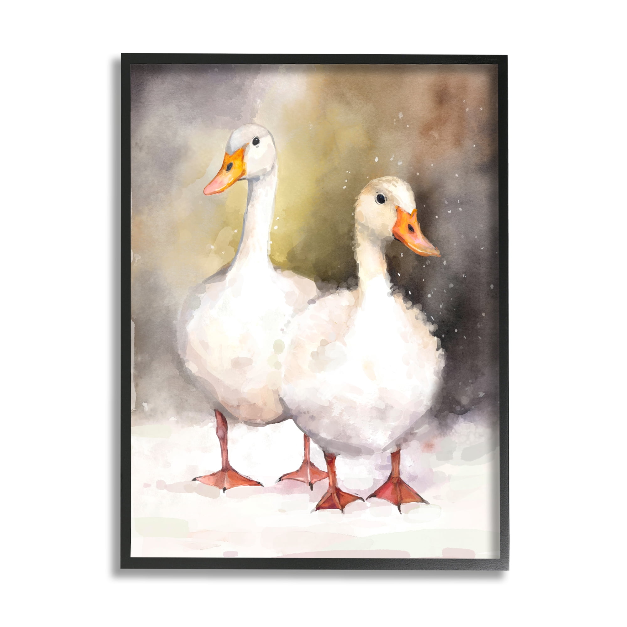 Stupell Industries Two White Ducks in Snow Animals & Insects Painting Black Framed Art Print Wall Art, 11 x 14
