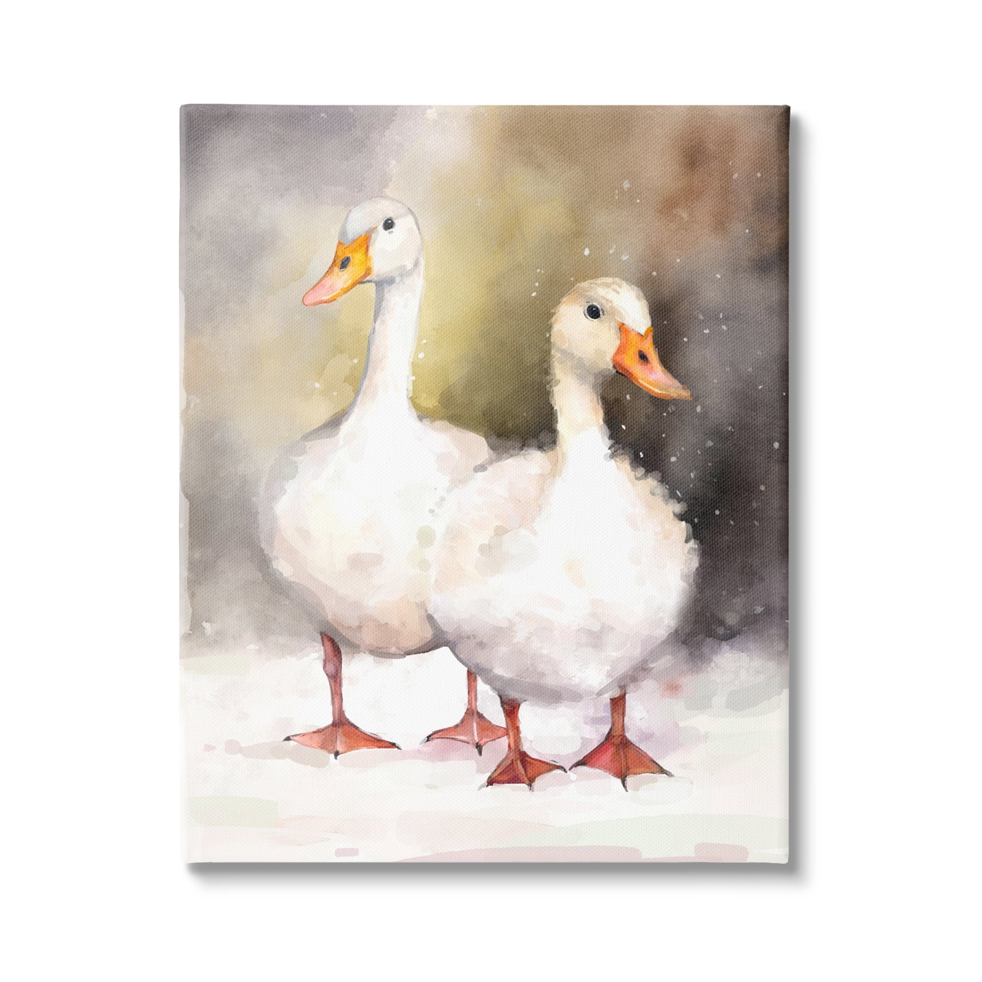 Stupell Industries Two White Ducks in Snow Animals & Insects Painting Gallery Wrapped Canvas Art Print Wall Art, 36 x 48